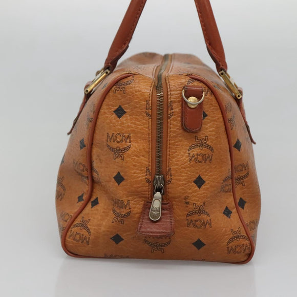 MCM Logogram Vicetos Boston Bag PVC Leather Brown Gold Auth BA4039