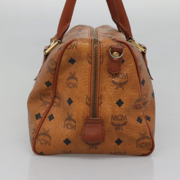 MCM Logogram Vicetos Boston Bag PVC Leather Brown Gold Auth BA4039