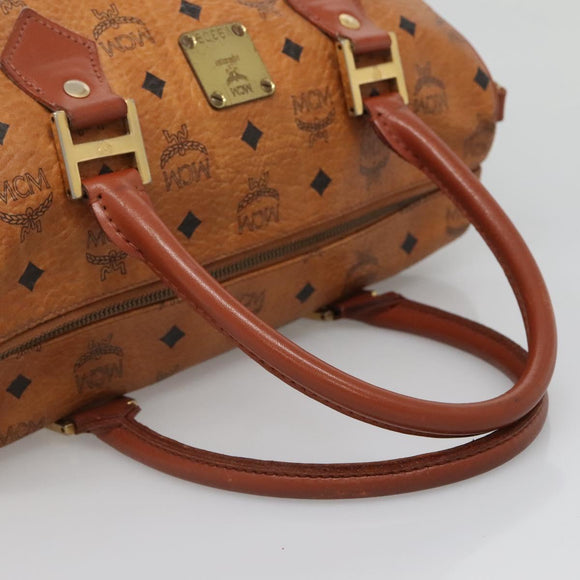 MCM Logogram Vicetos Boston Bag PVC Leather Brown Gold Auth BA4039