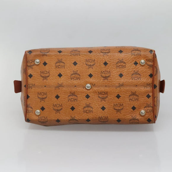 MCM Logogram Vicetos Boston Bag PVC Leather Brown Gold Auth BA4039