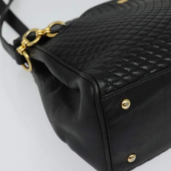 BALLY Quilted Chain Shoulder Bag Leather Black Gold Auth BA4040