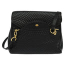 BALLY Quilted Chain Shoulder Bag Leather Black Gold Auth BA4040-2