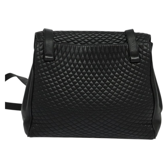 BALLY Quilted Chain Shoulder Bag Leather Black Gold Auth BA4040