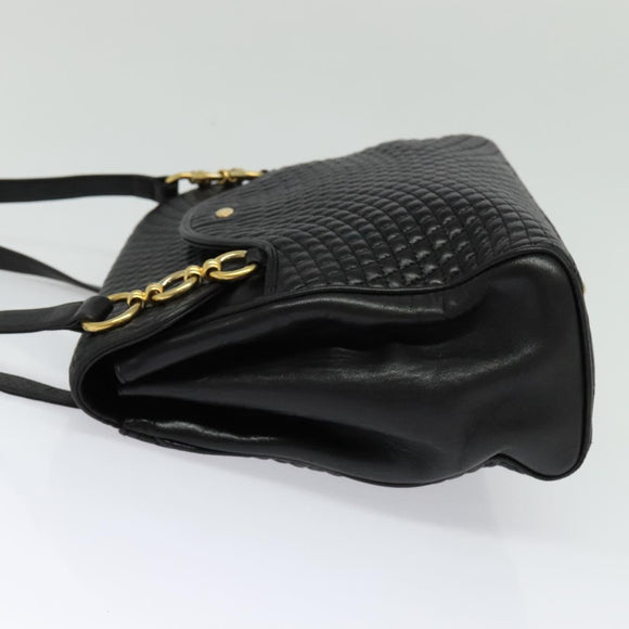 BALLY Quilted Chain Shoulder Bag Leather Black Gold Auth BA4040