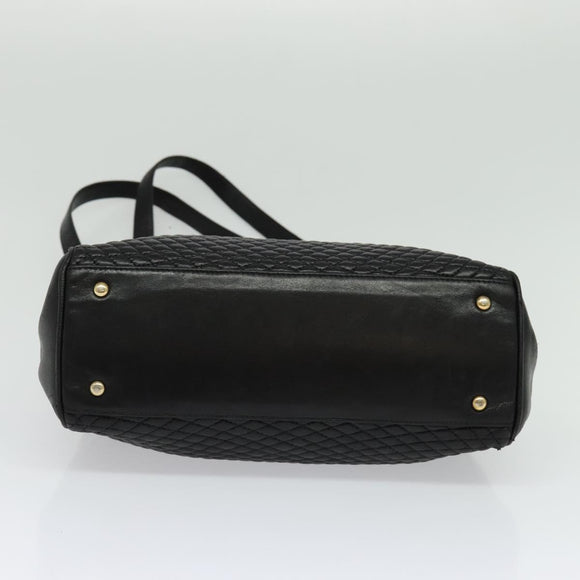 BALLY Quilted Chain Shoulder Bag Leather Black Gold Auth BA4040