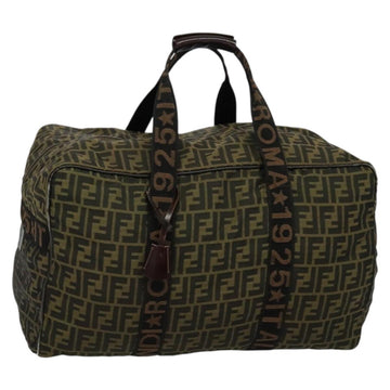 FENDI Zucca Canvas Boston Bag Brown Black Auth BA4042