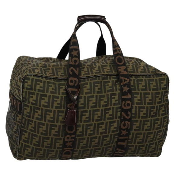 FENDI Zucca Canvas Boston Bag Brown Black Auth BA4042