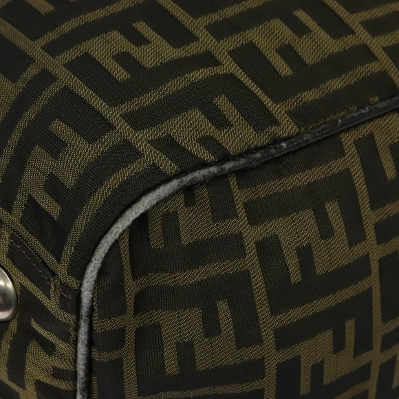 FENDI Zucca Canvas Boston Bag Brown Black Auth BA4042