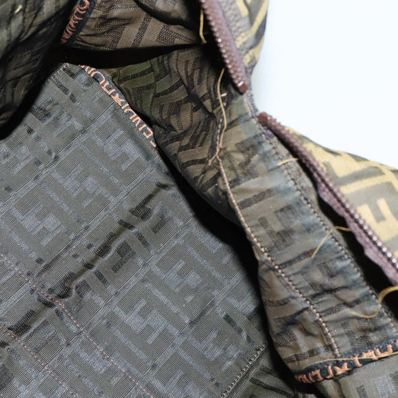 FENDI Zucca Canvas Boston Bag Brown Black Auth BA4042