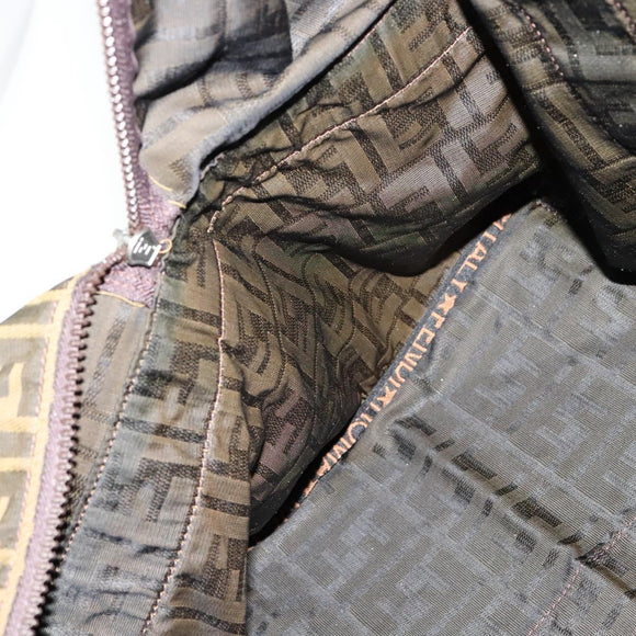 FENDI Zucca Canvas Boston Bag Brown Black Auth BA4042