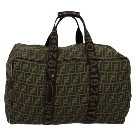 FENDI Zucca Canvas Boston Bag Brown Black Auth BA4042