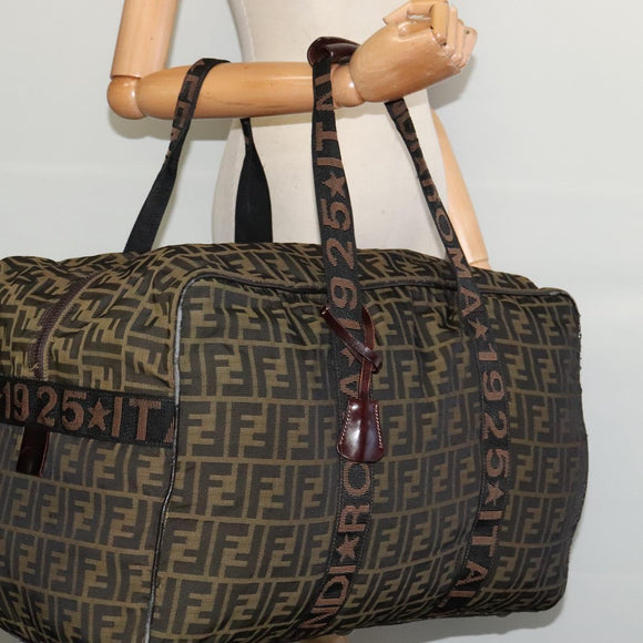 FENDI Zucca Canvas Boston Bag Brown Black Auth BA4042