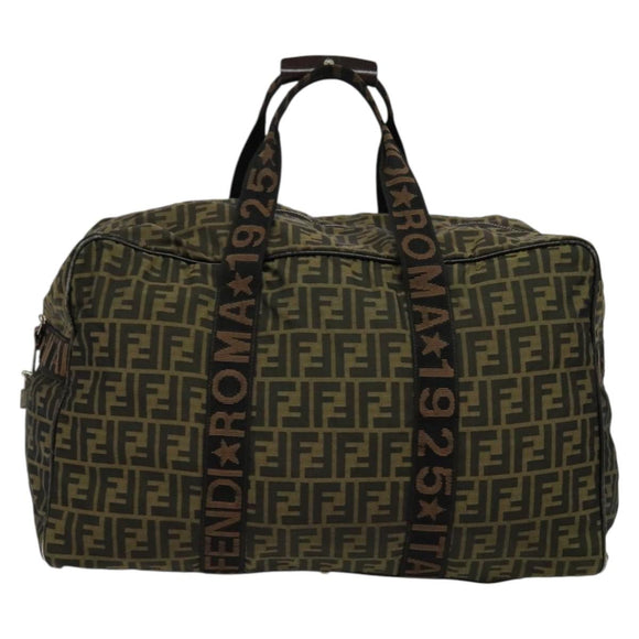 FENDI Zucca Canvas Boston Bag Brown Black Auth BA4042