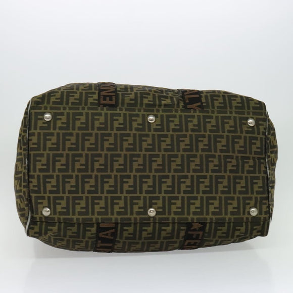 FENDI Zucca Canvas Boston Bag Brown Black Auth BA4042