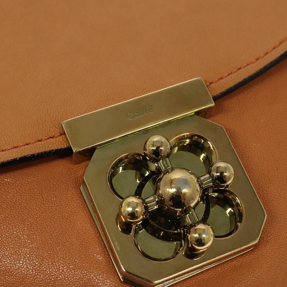 Chloe Elsie Shoulder Bag Leather Beige Gold Auth BA4046