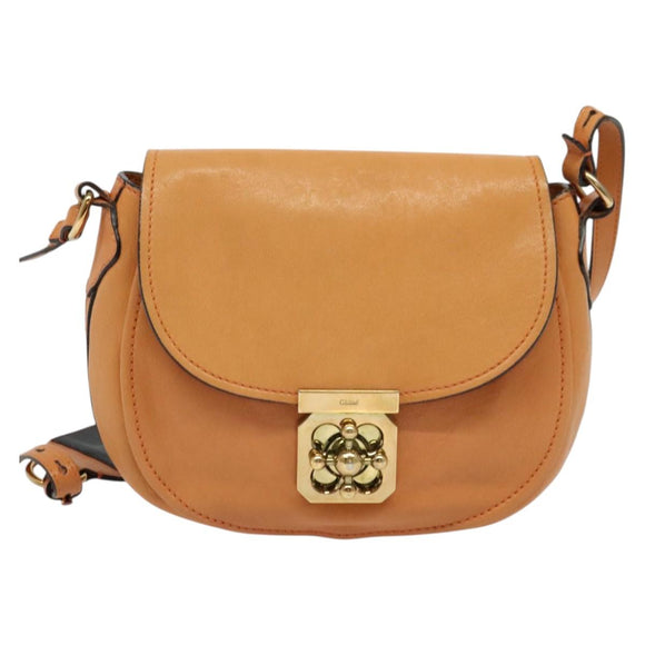 Chloe Elsie Shoulder Bag Leather Beige Gold Auth BA4046