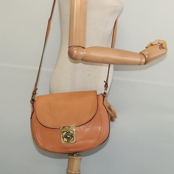 Chloe Elsie Shoulder Bag Leather Beige Gold Auth BA4046