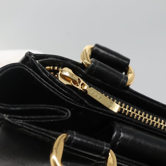 VALENTINO Shoulder Bag Leather Black Gold Auth BA4048