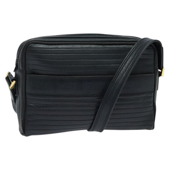 SAINT LAURENT Shoulder Bag Leather Navy Gold Auth BA4049