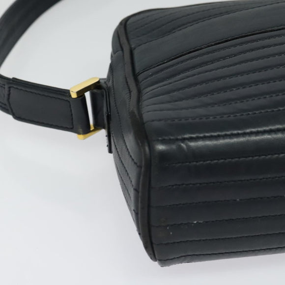 SAINT LAURENT Shoulder Bag Leather Navy Gold Auth BA4049