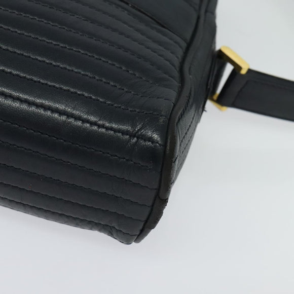 SAINT LAURENT Shoulder Bag Leather Navy Gold Auth BA4049