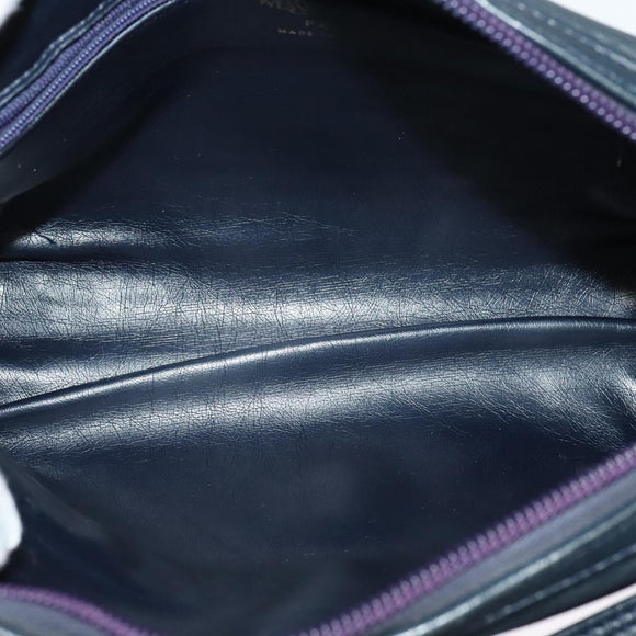 SAINT LAURENT Shoulder Bag Leather Navy Gold Auth BA4049