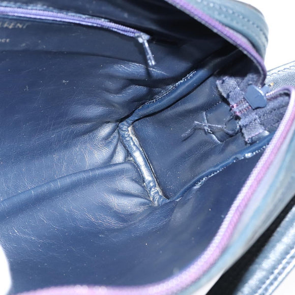 SAINT LAURENT Shoulder Bag Leather Navy Gold Auth BA4049