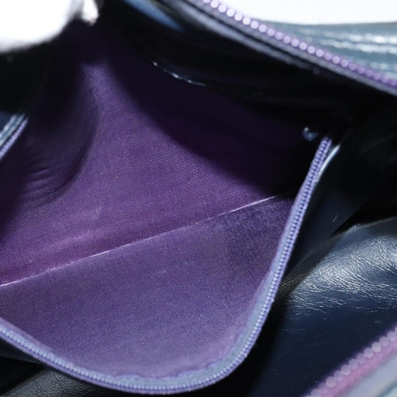 SAINT LAURENT Shoulder Bag Leather Navy Gold Auth BA4049