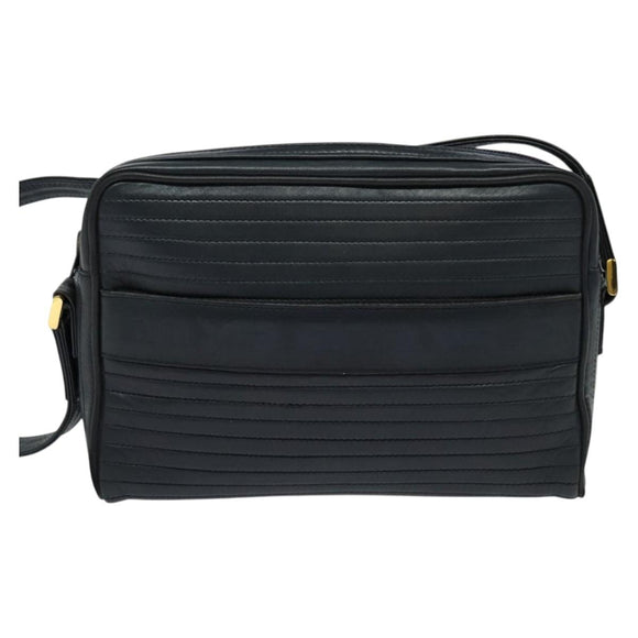 SAINT LAURENT Shoulder Bag Leather Navy Gold Auth BA4049