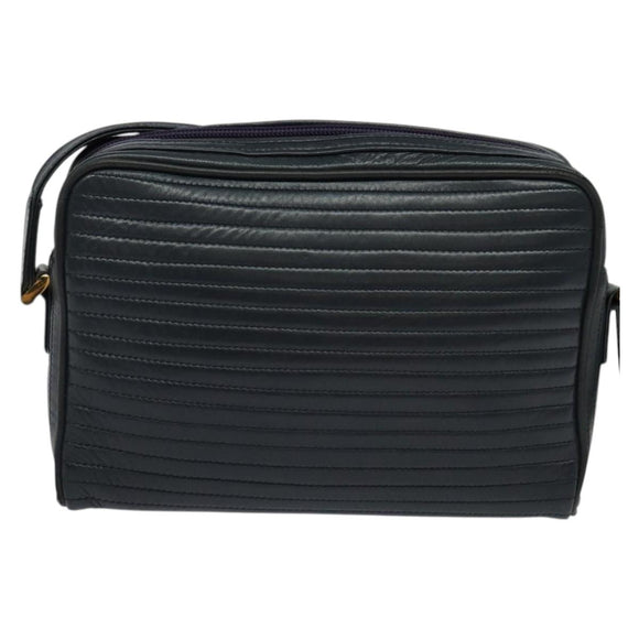 SAINT LAURENT Shoulder Bag Leather Navy Gold Auth BA4049