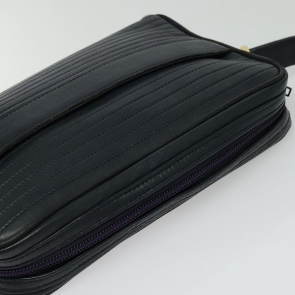 SAINT LAURENT Shoulder Bag Leather Navy Gold Auth BA4049