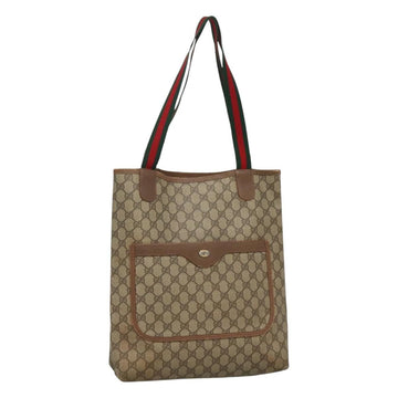 GUCCI GG Supreme Web Sherry Line Tote Bag PVC Beige Red 39 02 003 Auth BA405