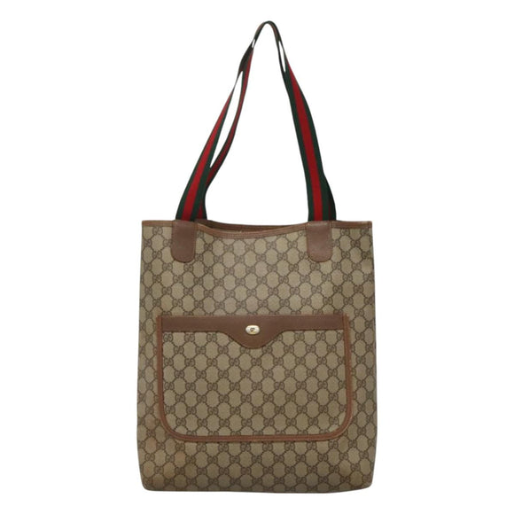 GUCCI GG Supreme Web Sherry Line Tote Bag PVC Beige Red 39 02 003 Auth BA405