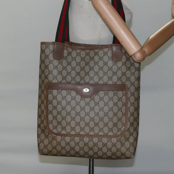 GUCCI GG Supreme Web Sherry Line Tote Bag PVC Beige Red 39 02 003 Auth BA405