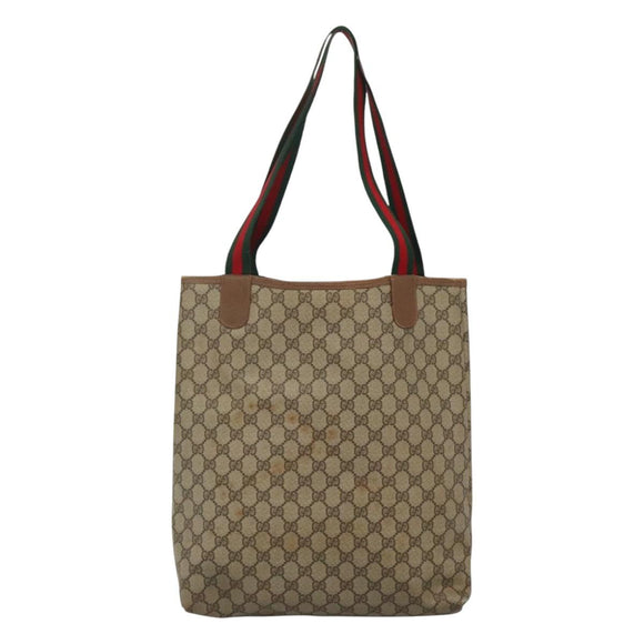 GUCCI GG Supreme Web Sherry Line Tote Bag PVC Beige Red 39 02 003 Auth BA405