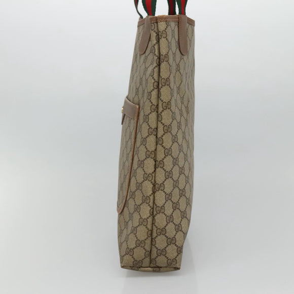 GUCCI GG Supreme Web Sherry Line Tote Bag PVC Beige Red 39 02 003 Auth BA405