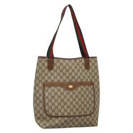 GUCCI GG Supreme Web Sherry Line Tote Bag PVC Beige Gold 16 002 4487 Auth BA4055
