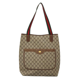 GUCCI GG Supreme Web Sherry Line Tote Bag PVC Beige Gold 16 002 4487 Auth BA4055 - 0