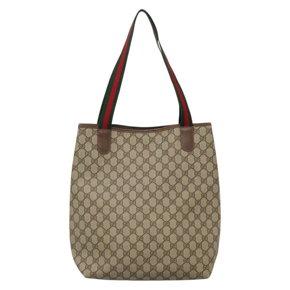 GUCCI GG Supreme Web Sherry Line Tote Bag PVC Beige Gold 16 002 4487 Auth BA4055