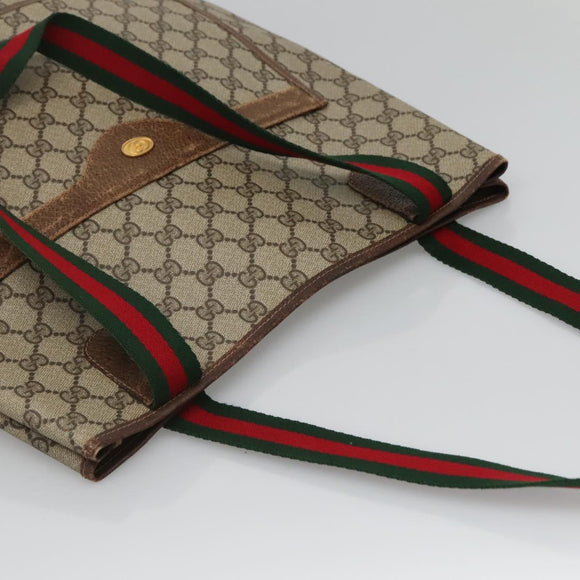 GUCCI GG Supreme Web Sherry Line Tote Bag PVC Beige Gold 16 002 4487 Auth BA4055