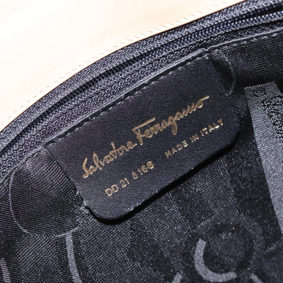 Salvatore Ferragamo Gancini Shoulder Bag Leather Beige Gold Auth BA4057