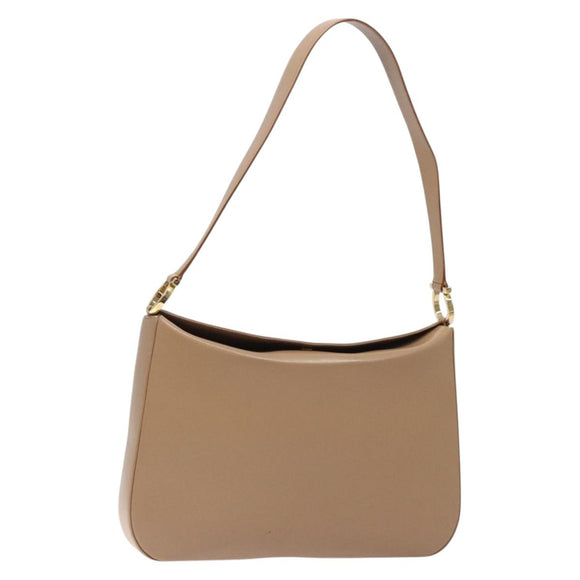 Salvatore Ferragamo Gancini Schoudertas Leer Beige Goud Auth BA4057