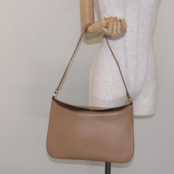 Salvatore Ferragamo Gancini Schoudertas Leer Beige Goud Auth BA4057