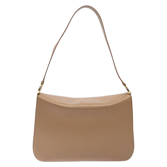 Salvatore Ferragamo Gancini Schoudertas Leer Beige Goud Auth BA4057