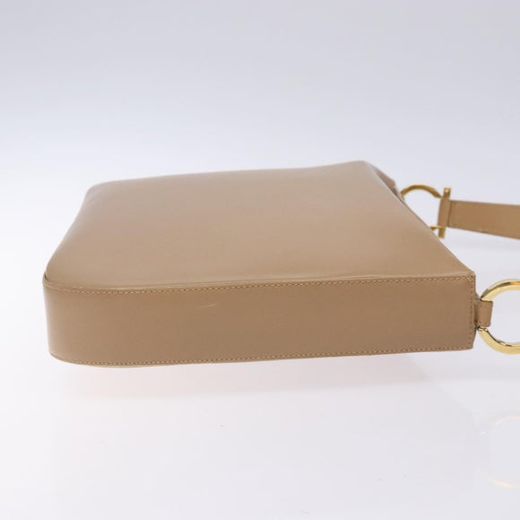 Salvatore Ferragamo Gancini Schoudertas Leer Beige Goud Auth BA4057