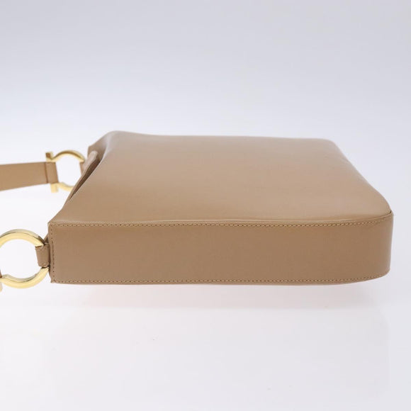 Salvatore Ferragamo Gancini Shoulder Bag Leather Beige Gold Auth BA4057