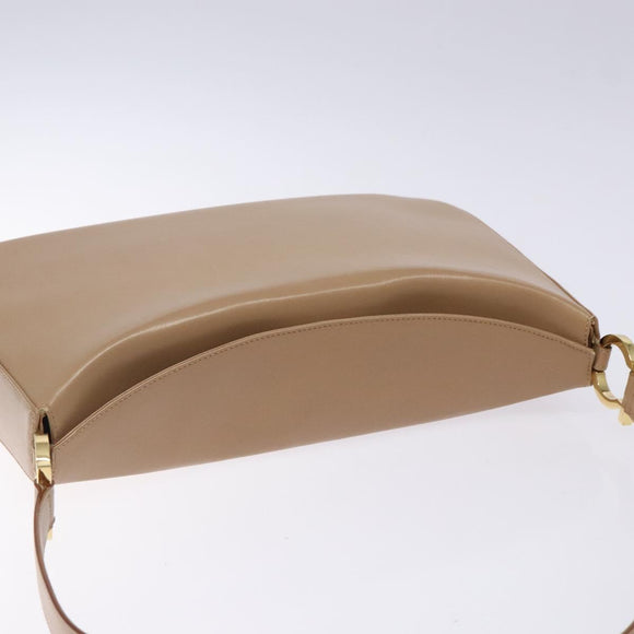 Salvatore Ferragamo Gancini Schoudertas Leer Beige Goud Auth BA4057