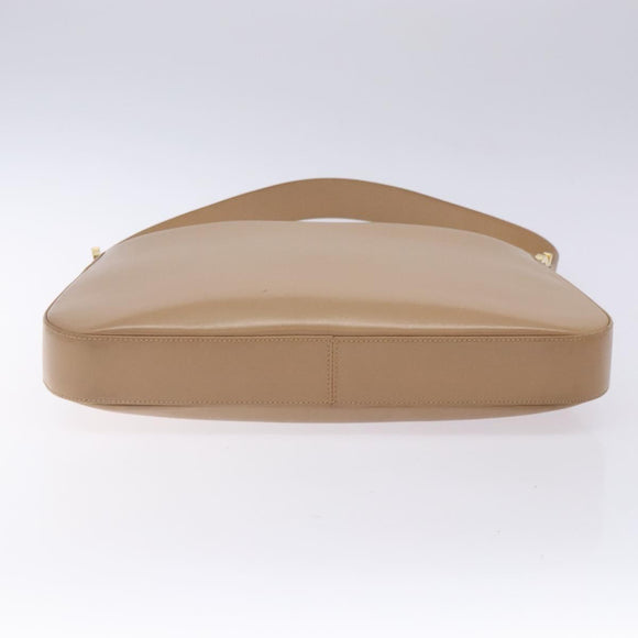 Salvatore Ferragamo Gancini Schoudertas Leer Beige Goud Auth BA4057