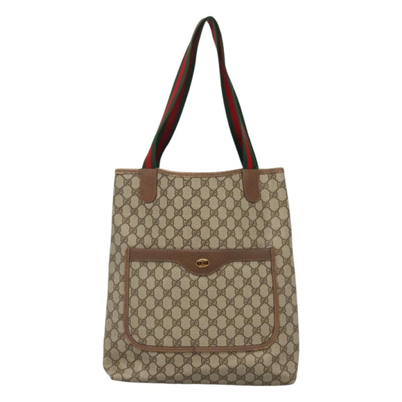 GUCCI GG Supreme Web Sherry Line Tote Bag PVC Beige Red 39 02 003 Auth BA406