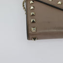 VALENTINO Studs Chain Shoulder Wallet Leather Pink Silver Auth BA4061-15